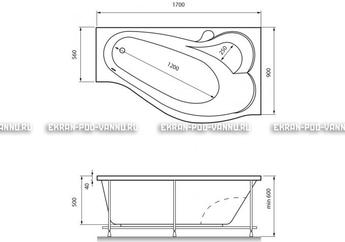 Акриловая ванна Relisan Isabella 170x90x60 – купить по цене 24130 руб. в интернет-магазине в городе Тольятти картинка 4