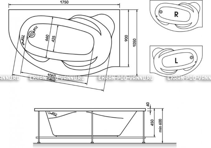 Акриловая ванна Relisan Liliya 175x90 – купить по цене 24570 руб. в интернет-магазине в городе Тольятти картинка 3