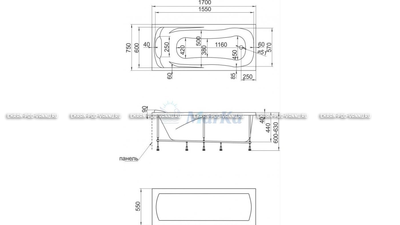 Акриловая ванна 1MarKa Calypso 170x75 – купить по цене 13950 руб. в интернет-магазине в городе Тольятти картинка 22