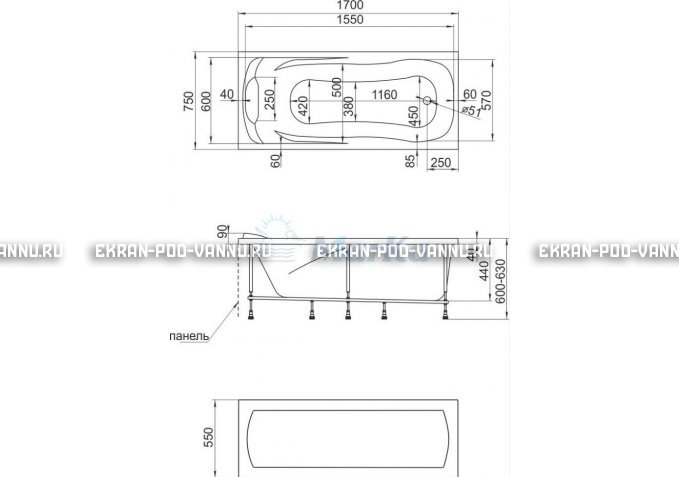 Акриловая ванна 1MarKa Calypso 170x75 – купить по цене 13950 руб. в интернет-магазине в городе Тольятти картинка 7