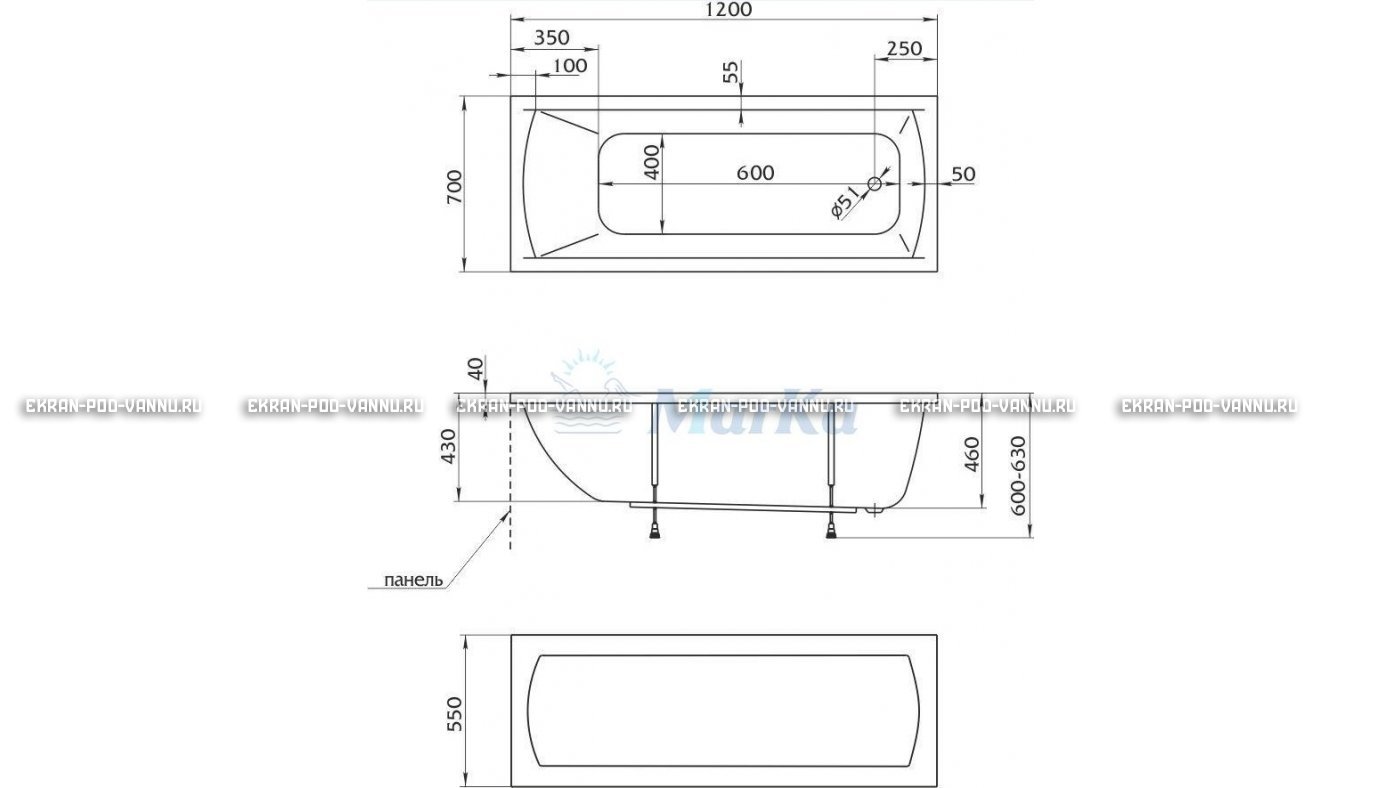 Акриловая ванна 1MarKa Modern 120x70 – купить по цене 7600 руб. в интернет-магазине в городе Тольятти картинка 13
