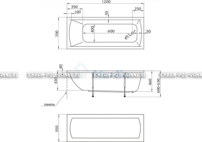 Акриловая ванна 1MarKa Modern 120x70 – купить по цене 7600 руб. в интернет-магазине в городе Тольятти картинка 4