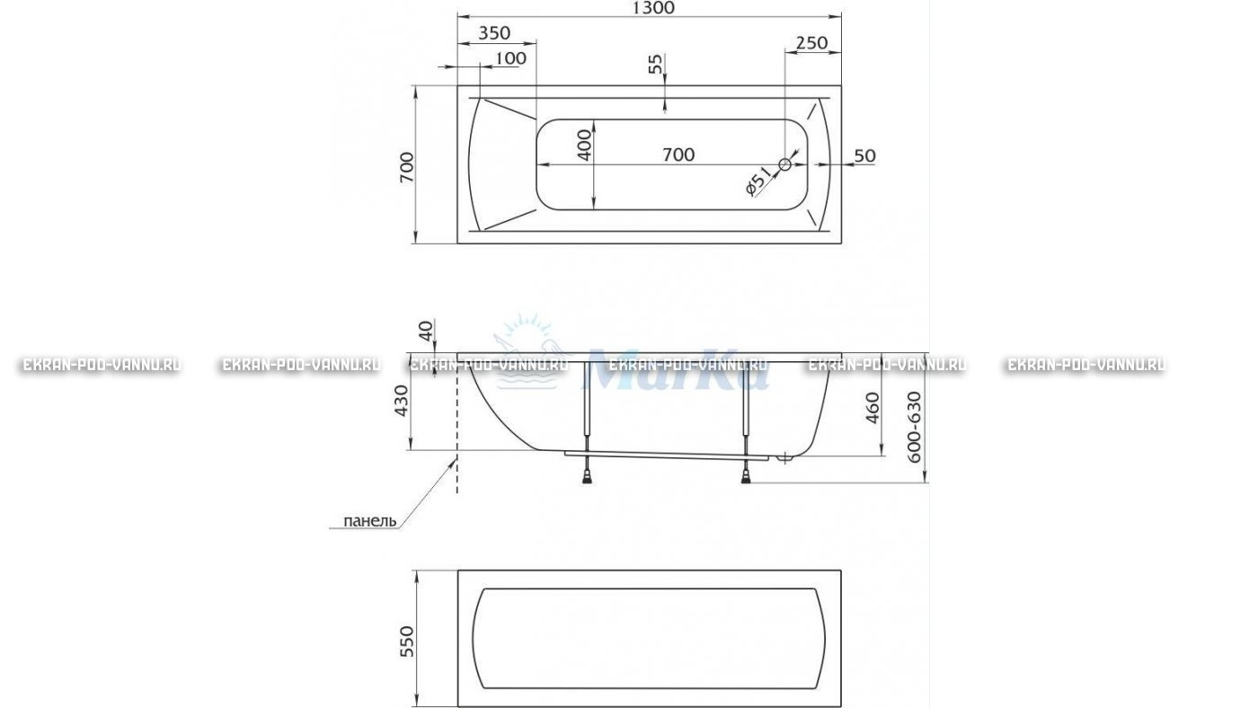 Акриловая ванна 1MarKa Modern 130x70 – купить по цене 8620 руб. в интернет-магазине в городе Тольятти картинка 16