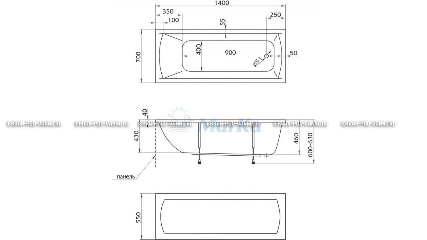 Акриловая ванна 1MarKa Modern 140x70 – купить по цене 8910 руб. в интернет-магазине в городе Тольятти картинка 16