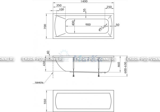 Акриловая ванна 1MarKa Modern 140x70 – купить по цене 8910 руб. в интернет-магазине в городе Тольятти картинка 5