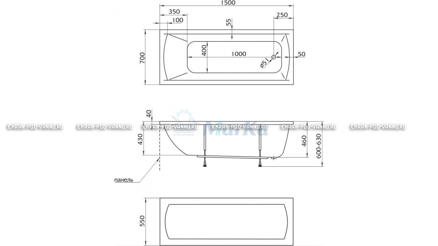 Акриловая ванна 1MarKa Modern 150x70 – купить по цене 9210 руб. в интернет-магазине в городе Тольятти картинка 13