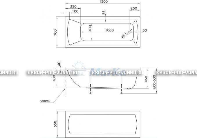 Акриловая ванна 1MarKa Modern 150x70 – купить по цене 9210 руб. в интернет-магазине в городе Тольятти картинка 4