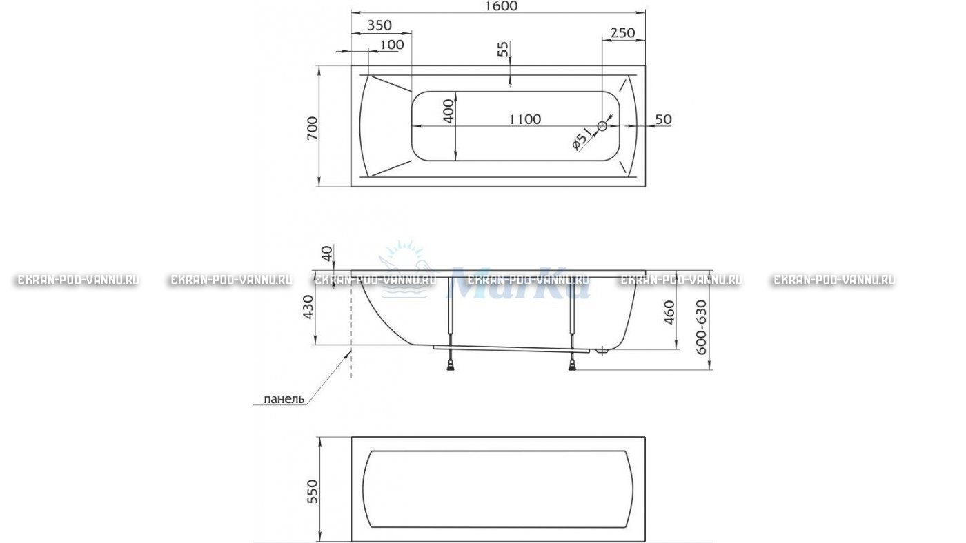 Акриловая ванна 1MarKa Modern 160x70 – купить по цене 9410 руб. в интернет-магазине в городе Тольятти картинка 16