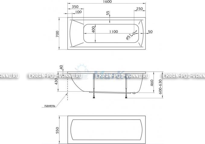 Акриловая ванна 1MarKa Modern 160x70 – купить по цене 9410 руб. в интернет-магазине в городе Тольятти картинка 5