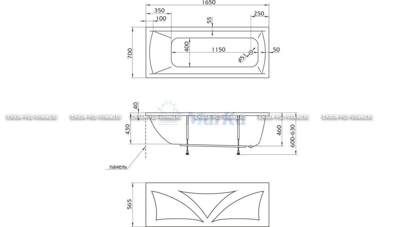 Акриловая ванна 1MarKa Modern 165x70 – купить по цене 9810 руб. в интернет-магазине в городе Тольятти картинка 16