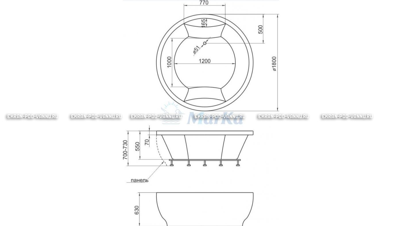 Акриловая ванна 1MarKa Omega 180x180  – купить по цене 42450 руб. в интернет-магазине в городе Тольятти картинка 13
