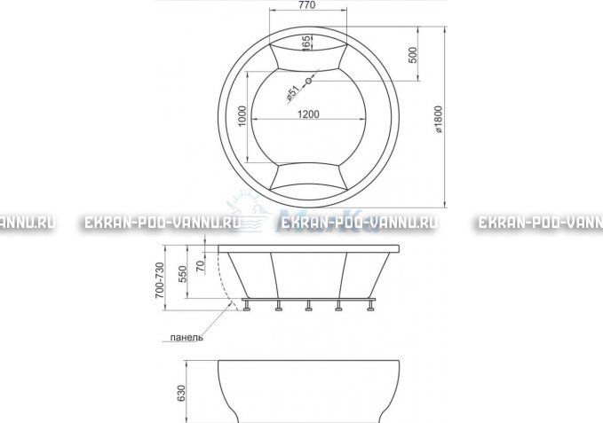 Акриловая ванна 1MarKa Omega 180x180  – купить по цене 42450 руб. в интернет-магазине в городе Тольятти картинка 4