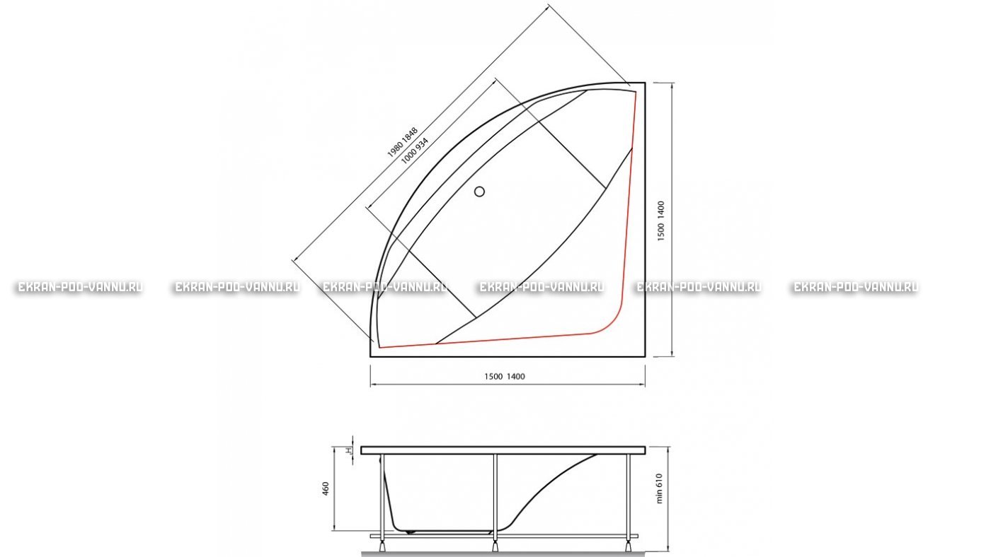 Акриловая ванна Vayer Boomerang 140x140 – купить по цене 53070 руб. в интернет-магазине в городе Тольятти картинка 15