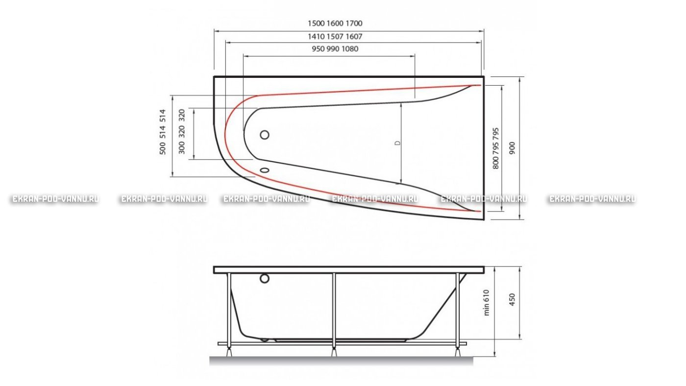 Акриловая ванна Vayer Boomerang 170x90 – купить по цене 47600 руб. в интернет-магазине в городе Тольятти картинка 10