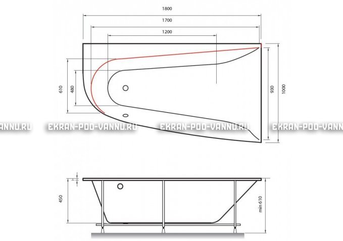 Акриловая ванна Vayer Boomerang 180x100 – купить по цене 53030 руб. в интернет-магазине в городе Тольятти картинка 2