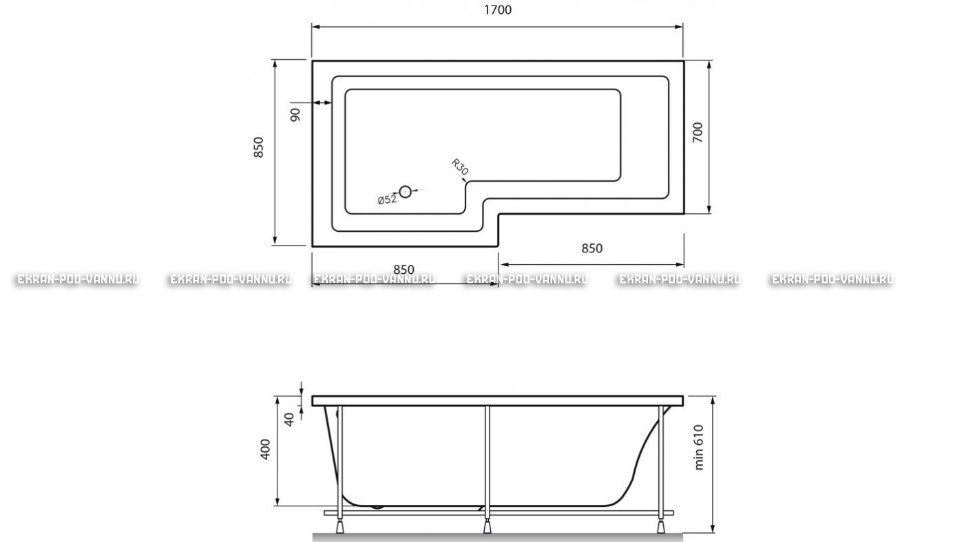 Акриловая ванна Vayer Options 170х70/85 – купить по цене 24110 руб. в интернет-магазине в городе Тольятти картинка 13