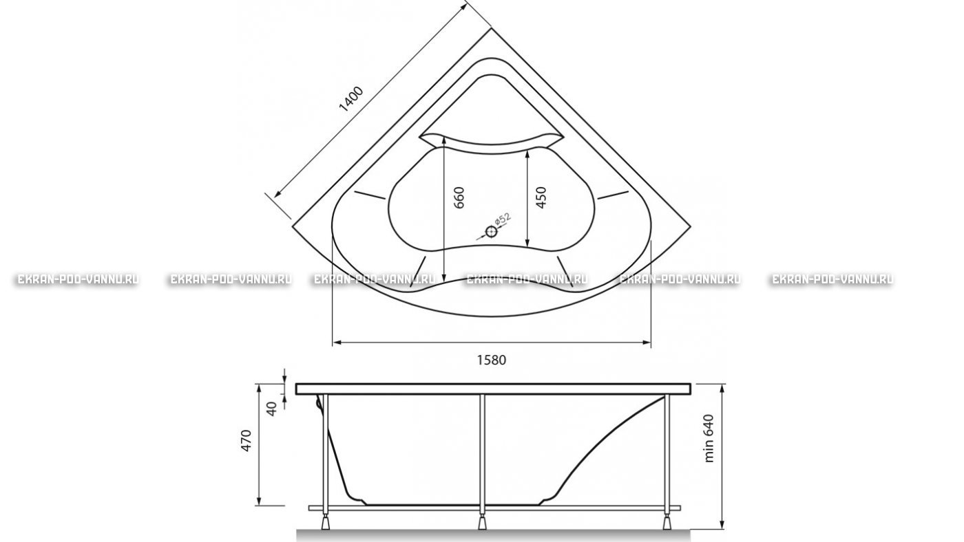 Акриловая ванна Vayer Persefona 140x140 – купить по цене 25230 руб. в интернет-магазине в городе Тольятти картинка 15
