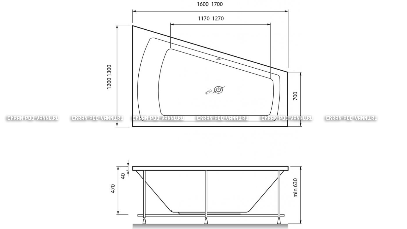 Акриловая ванна Vayer Trinitiy 170x130 – купить по цене 32590 руб. в интернет-магазине в городе Тольятти картинка 13
