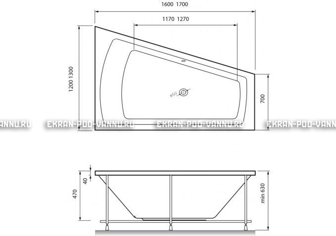Акриловая ванна Vayer Trinitiy 170x130 – купить по цене 32590 руб. в интернет-магазине в городе Тольятти картинка 4